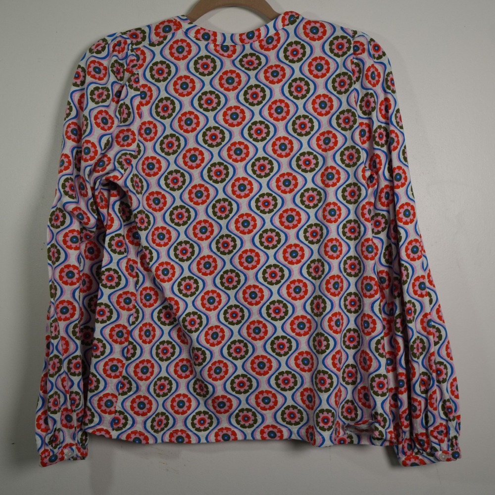 Boden‎ Button Down Top Womens 6 Multicolor Retro Floral Geometric Cotton T1520 - Picture 4 of 8